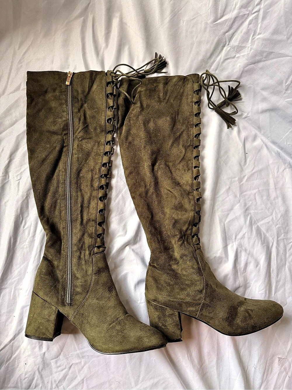 Hot Kiss Over-the-Knee Lace-Up Boots, Green, US 9